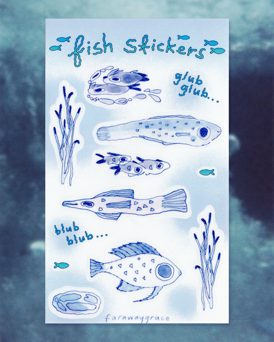 Sticker Sheet - Blue Ink Fish